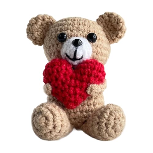 Aceirropy Gehäkelte Strickpuppe, Gehäkelte Bärenpuppe, Plüschbär Strickpuppe Süße Häkelpuppe, Handgefertigtes Plüschtier mit Herztasche, Stofftier für Mädchen und Kinder von Aceirropy