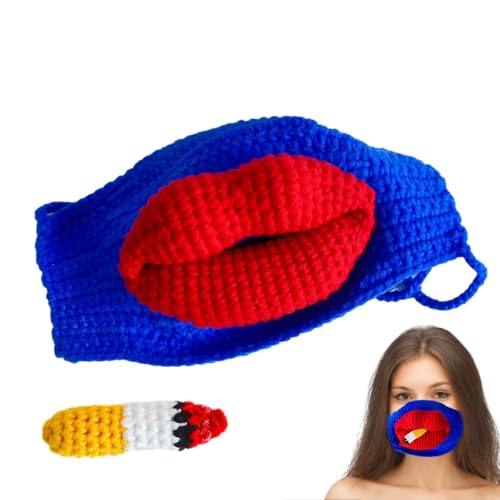 Aceirropy Gestrickte Gesichtsbedeckung, süße Gesichtsbedeckung | Gehäkelte Gesichtsbedeckung, Wurst-Mund-Maskerade-Gesichtsmaske | Streich-Gesichtsmaske für Rollenspiele, Cosplay, Modenschauen, von Aceirropy