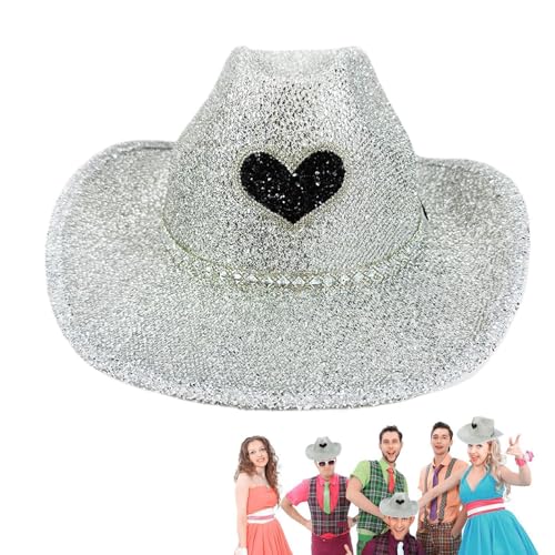 Aceirropy Glitzer Cowboyhut für Männer, westlicher Cowboyhut,Disco Glitter Cowgirl Hut - Kostümaccessoires, Anziehung Party Kopfbedeckung, Cosplay -Requisiten für Männer Frauen von Aceirropy