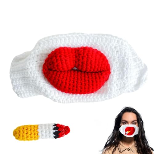 Aceirropy Handgemachte Gesichtsmaske, gestrickte Gesichtsbedeckung - Gehäkelte Gesichtsbedeckung, Wurst-Mund-Maskerade-Gesichtsmaske | Streich-Gesichtsmaske für Rollenspiele, Cosplay, Modenschauen, von Aceirropy