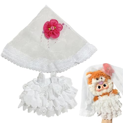 Aceirropy Puppenhochzeitskleid, Puppenoutfits | Süße weiße Hochzeits-Puppenkleidung mit langem Spitzenschleier - Plüschpuppen-Kleidungs- und Zubehörset, Hochzeitspuppenkleid mit roten Blumen für von Aceirropy