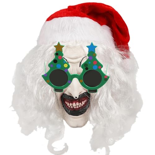 Aceirropy Terrifier-Maske für Erwachsene, Weihnachtsclown-Kostüm - Weihnachtsbrillen-Gesichtsbedeckungsset,Weihnachtskostüm-Requisiten, Weihnachts-Horror-Requisite, mit leuchtenden Farben für von Aceirropy