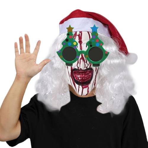 Aceirropy Weihnachts-Clown-Maske,Terrifier-Clown-Maske | Gesichtsbedeckung Kostüme Requisiten mit Brille,Weihnachts-Horror-Requisite, Weihnachtskostüm-Requisiten, Kopfbedeckung, Kostüm-Requisiten, von Aceirropy