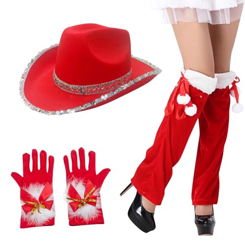 Aceirropy Weihnachts-Outfits für Damen, Nikolausmütze mit Handschuhen und Beinschützern – roter Weihnachtsmann, Cosplay-Kostüm, Party-Kostüm, Set für Bühnenauftritte, Urlaubspartys von Aceirropy