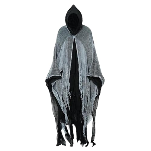 Schwarzer Halloween-Umhang mit Kapuze, Halloween-Umhang für Erwachsene, Übergröße, 190 cm, gruseliger schwarzer Kapuzenumhang, Kostüm-Requisite, Halloween-Umhang, Vampir, Hexe, Cosplay-Zubehör von Aceirropy