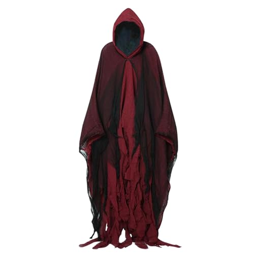 Schwarzer Halloween-Umhang mit Kapuze, Halloween-Umhang für Erwachsene, Übergröße, 190 cm, gruseliger schwarzer Kapuzenumhang, Kostüm-Requisite, Halloween-Umhang, Vampir, Hexe, Cosplay-Zubehör von Aceirropy