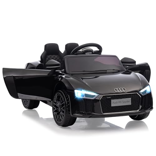 Elektroauto für Kinder, Audi R8 Spyder Lizenziertes Elektroauto für Kinder von 3–8 Jahren mit Kindersicherung, Scherentür, Federung, 3 Geschwindigkeiten, LED-Leuchten, Hupe,Schwarz von Acekool