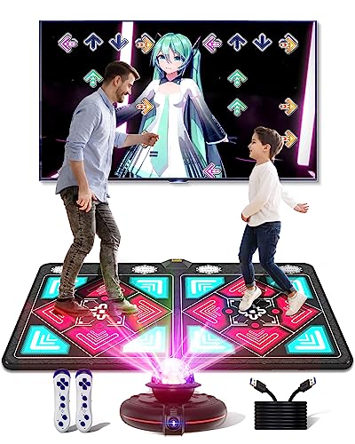 Acelufly Doppel-Tanzmatte, Flanell-Tanzmatte für Fernseher mit HD-Kamera, Dual-User-Spielmatte mit kabellosem Controller, rutschfeste Tanzunterlage für Kinder, Erwachsene Mädchen Jungen von Acelufly