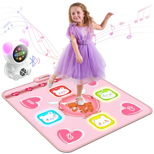 Acelufly Tanzmatte Kinder, wiederaufladbare leuchtende Tanzmatte mit Bluetooth, 5 Spielmodi & LED-Lichter, Weihnachten Geburtstag Kinderspielzeug Geschenke für Mädchen von 3-12 Jahren (Rosa) von Acelufly