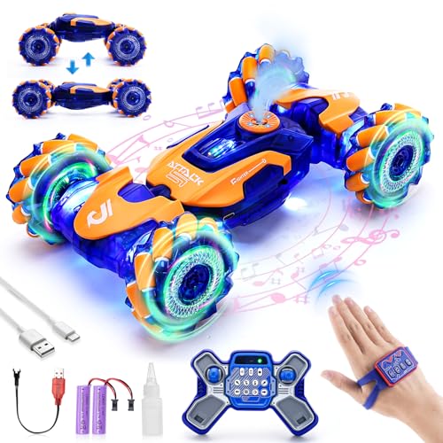 Acemall Ferngesteuertes Auto 3 4 5 6 7 8 9 Jahre RC Auto Kinder Drift Car mit Handsteuerung, Licht und Sprühnebel, 2,4 GHz 2 Akku Spielzeug, Geschenk für Kinder Junge Mädchen, Transparentes Design von Acemall