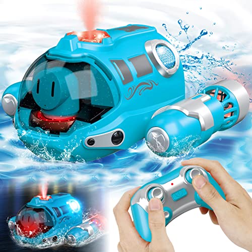 Ferngesteuertes Boot für Kinder RC Boot 2,4 GHz Pool Spielzeug Kinder mit Sprüh-/ Lichtfunktion/ Doppel -Propellern, Wasserspielzeug für Pools Lakes Jungen Mädchen Spielzeug im Freien Geschenke (Blau) von Acemall