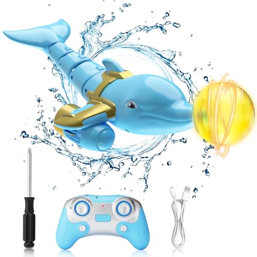 Aceshop Ferngesteuertes Delfin-Spielzeug,2.4GHz Ferngesteuertes Delfin Spielzeug RC Boot Simulation Delfin mit drehbarer Kugel Elektrischer Boot Ferngesteuert Geschenk für 8+ Kinder Pool Lake (Blau-A) von Aceshop