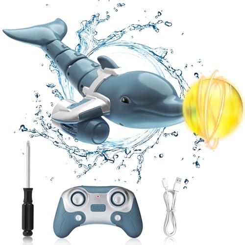 Aceshop Ferngesteuertes Delfin-Spielzeug,2.4GHz Ferngesteuertes Delfin Spielzeug RC Boot Simulation Delfin mit drehbarer Kugel Elektrischer Boot Ferngesteuert Geschenk für 8+ Kinder Pool Lake (Blau) von Aceshop