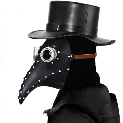 Aceshop Pest Doktor Maske, Schwarz Leder Lange Nase Schnabelmaske Vogelschnabel Steampunk Maske Pest Arzt Vogelmaske Halloween Cosplay Kostüm Requisiten für Masquerade Ball Halloween Party Karneval von Aceshop