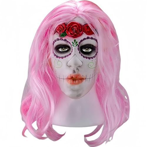 Acfigure Halloween-Maske, Nasks für Erwachsene, menschliches Gesicht, realistische Spoof-Masken, geeignet für Kostümpartys (rosa Totenkopf-Maske) von Acfigure