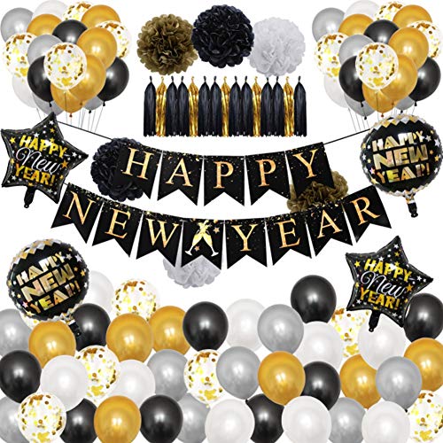 Acfthepiey Neujahr Party Dekoration Happy New Year Brief Ziehen Flagge Banner Silvester Ballon Dekoration Set von Acfthepiey