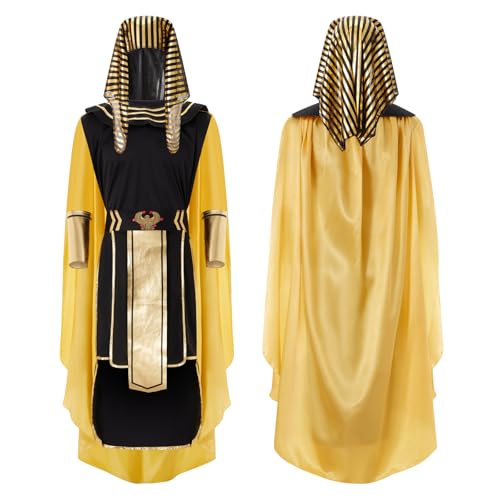 Ägyptischer Pharaonenkostüm für Herren, Halloween, Ägypten, König, Tut, Cosplay, Party-Zubehör-Set (A-Schwarz, L) von Achlibe