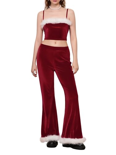 Achlibe Damen-Weihnachts-Kostüme aus Plüsch, langärmelig, schmal, ausgestellt, Overall mit Weihnachtsmannmütze, Set, Cosplay, Party-Outfits (C-a-Red, L) von Achlibe