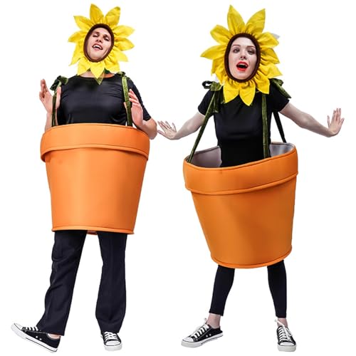 Achlibe Halloween Blumentopf Kostüm für Erwachsene Cosplay Sonnenblume Kostüm mit Kopfbedeckung für Garten Mottoparty (A-Blume, Einheitsgröße) von Achlibe