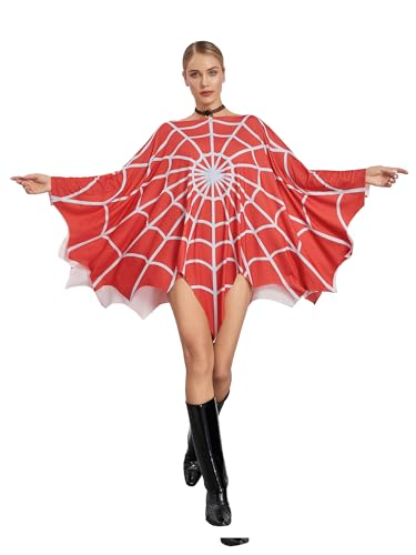 Achlibe Halloween-Kostüm für Erwachsene, Fasching, Partykleidung, Spinnenprint, Poncho mit unregelmäßigem Saum, Übergröße, Größe (A-Rot), Einheitsgröße von Achlibe