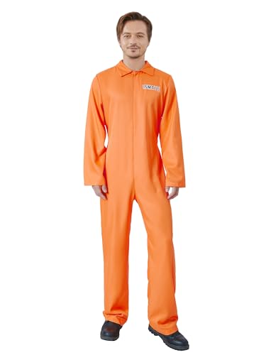 Achlibe Halloween-Kostüm für Erwachsene, Gefängnispaar, passende Outfits, orangefarbenes Gefängnis-Overall-Kostüm (A-Men, Orange, L) von Achlibe