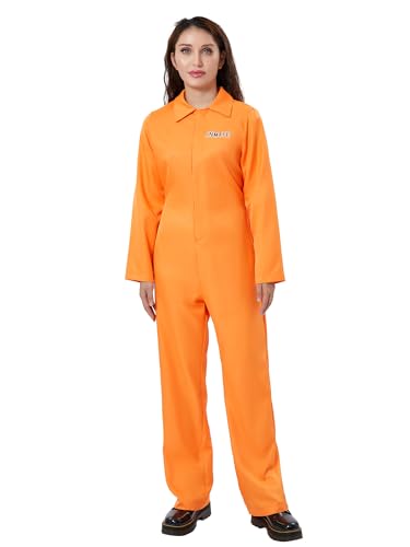 Achlibe Halloween-Kostüm für Erwachsene, Gefängnispaar, passende Outfits, orangefarbenes Gefängnis-Overall-Kostüm (A-a-Damen, Orange, L) von Achlibe