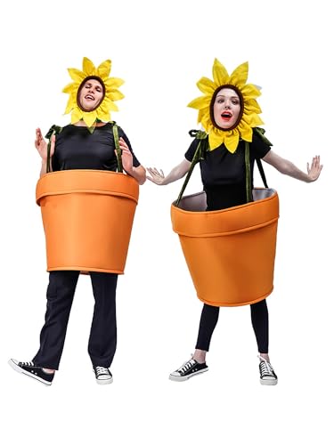 Achlibe Halloween-Sonnenblumen-Outfits für Erwachsene, Cosplay, Blumentopf, Pflanzen, Kostüm, Rollenspiel, Partykleidung (Kastanienbraun, Einheitsgröße) von Achlibe