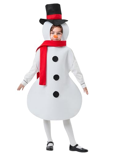 Achlibe Niedliches Schneemann-Cosplay-Kostüm für Kinder, Jungen und Mädchen, Neuheit, Weihnachtsmann, Schneemann, Verkleidungskostüm (weiß, 4–5T) von Achlibe