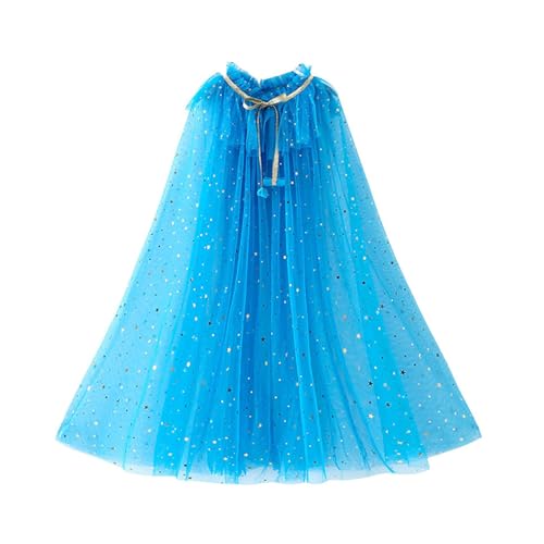 Achlibe Prinzessinnen-Netzumhang für Mädchen, mit Fliege, glitzernde Pailletten, Umhang, Halloween, Bühnenkleidung (Blau, L) von Achlibe