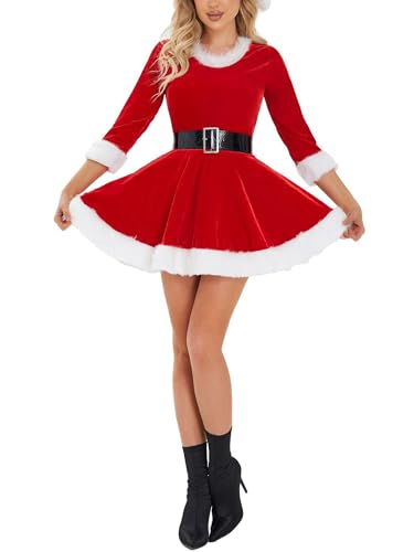 Achlibe Weihnachten Frau Claus Kostüm Damen Weihnachtsmann Kleid Passende Outfits Weihnachten Cosplay Party Kleidung (A-Red, L) von Achlibe