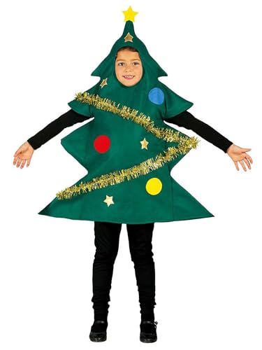 Achlibe Weihnachtsbaum-Kostüm, 2-teiliges Set für Damen und Kinder, kurzärmelig, mit Hut, Urlaubsparty-Outfits (grünes Kind, M) von Achlibe