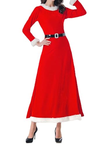 Achlibe Weihnachtsmann-Kostüm für Damen, Weihnachtsmann-Maxikleid, passende Samt-Outfits, Weihnachten, Cosplay, Party-Kostüm, Rot, Einheitsgröße von Achlibe