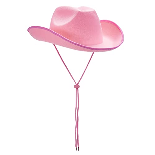 Cowboyhut für Damen, Western-Retro-Stil, mit Federn, breiter Krempe, Filz, Cowgirl-Hut für Party, Kostüm, Verkleidungen (A-Pink 1, Einheitsgröße) von Achlibe