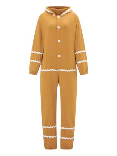 Erwachsenenkostüm für Weihnachten, Cosplay, Herren, Damen, Paare, Lebkuchen-Overall, Outfits, Weihnachtsverkleidungsparty-Kostüm (A-gelb, Damen, XL) von Achlibe