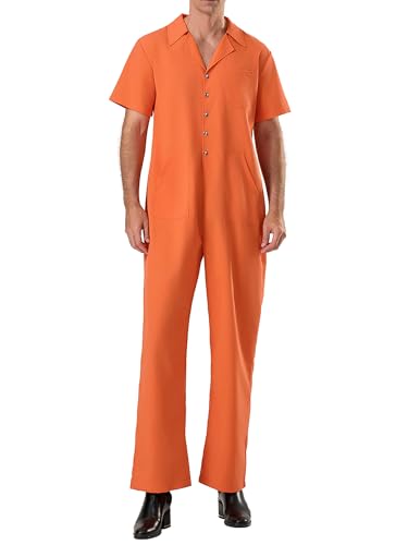 Gefängnisinsassenkostüm für Erwachsene, Halloween, Orange, Gefangener, Overall, Outfits, für Herren und Damen, Sträfling, Cosplay-Kleidung (Orange, Herren, L) von Achlibe