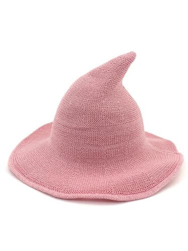 Spitzer Hexenhut für Damen, Halloween, Party, breite Krempe, Strickwolle, Zaubererhüte, Urlaub, Cosplay, Gothic-Hut (A-Baumwollgarn, Rosa, Erwachsene) von Achlibe