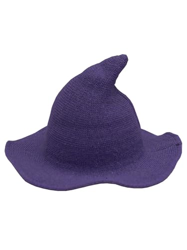 Spitzer Hexenhut für Damen, Halloween, Party, breite Krempe, Strickwolle, Zaubererhut, Urlaub, Cosplay, Gothic-Mütze, für Erwachsene, Dunkelviolett, Erwachsene von Achlibe