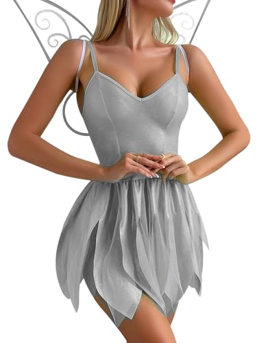 Tinkerbell-Kostüm für Erwachsene, Damen, Waldfee, Halloween, Copplay, grüne Elfe, Prinzessinnen-Outfits, Partykleidung (C-Grau, S) von Achlibe