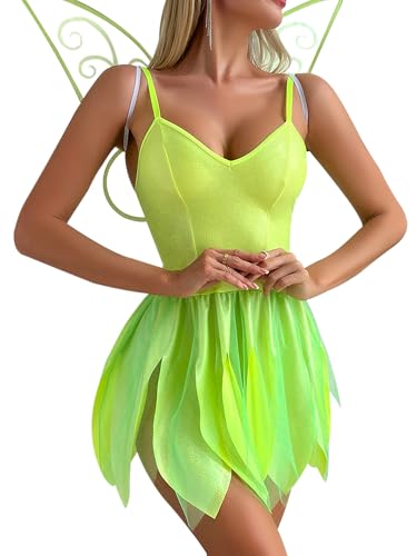 Tinkerbell-Kostüm für Erwachsene, Damen, Waldfee, Halloween, Copplay, grüne Elfe, Prinzessinnen-Outfits, Partykleidung (C-Grün, L) von Achlibe