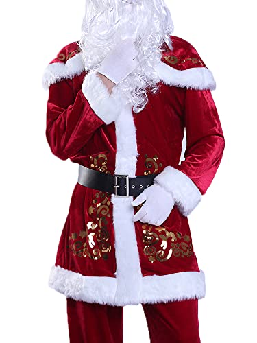 Achlibe Weihnachtsmann-Kostüm, Unisex, Weihnachtsmann-Kostüm, Outfit-Set, rot, Deluxe, Samt, Cosplay, Party, Verkleidung von Achlibe