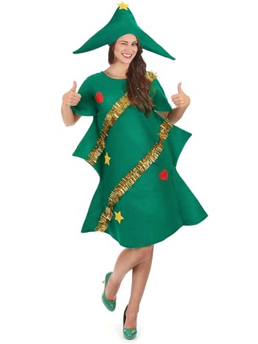 Weihnachtsbaum-Kostüm, 2-teiliges Set für Damen und Kinder, kurzärmelig, Cos-Baumkleid mit Hut, Urlaubsparty-Outfits (Grün, Erwachsene, L) von Achlibe