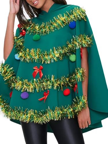 Weihnachtsbaum-Poncho-Kostüm für Erwachsene, Schleife, glänzende Krawatte, Herren-Umhang, Grün, Zuhause, Urlaub, Party, Cosplay, Kleidung (Grün, L) von Achlibe