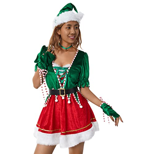 Weihnachtselfenkostüm für Herren und Damen, Deluxe-Weihnachtsmann-Anzug, für Erwachsene, Urlaub, Halloween, Cosplay, Party, Outfit-Set (A-Dunkelgrün, Größe XL) von Achlibe