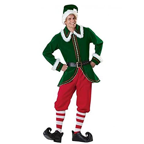 Weihnachtselfenkostüm für Herren und Damen, Deluxe-Weihnachtsmann-Anzug, für Erwachsene, Urlaub, Halloween, Cosplay, Party, Outfit-Set (A-grüner Mann, L) von Achlibe