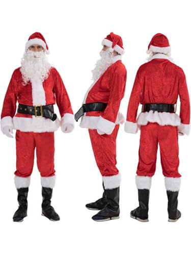 Weihnachtsmann-Cosplay-Kostüm für Erwachsene und Herren, Deluxe-Weihnachtsmann-Anzug, 6-teiliges Set, Weihnachtsfeier-Outfit (Weiß, L) von Achlibe