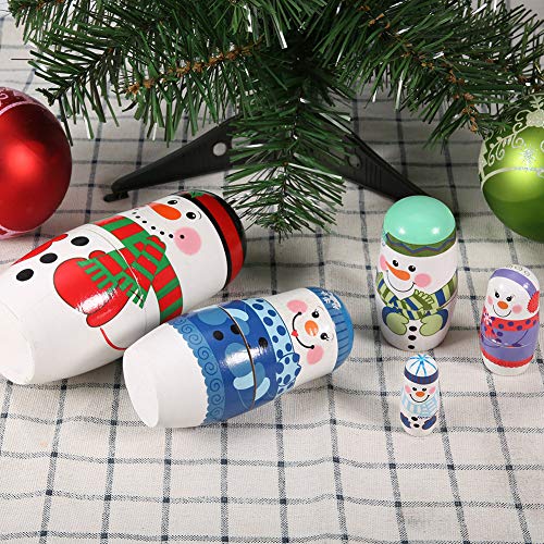 Acouto 5pcs Weihnachten Handbemalt Niedliche Holzmatryoshka -Puppen Russische Nistpuppen Set Home Decoration mit Wunderschönen Verzierungen. Ihr Design Zum Vibrieren der Nisten (Großer von Acouto