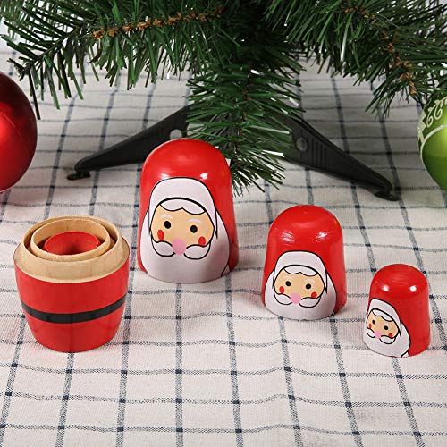 Acouto 5pcs Weihnachten Handbemalt Niedliche Holzmatryoshka -Puppen Russische Nistpuppen Set Home Decoration mit Wunderschönen Verzierungen. Ihr Design Zum Vibrieren der Nisten von Acouto