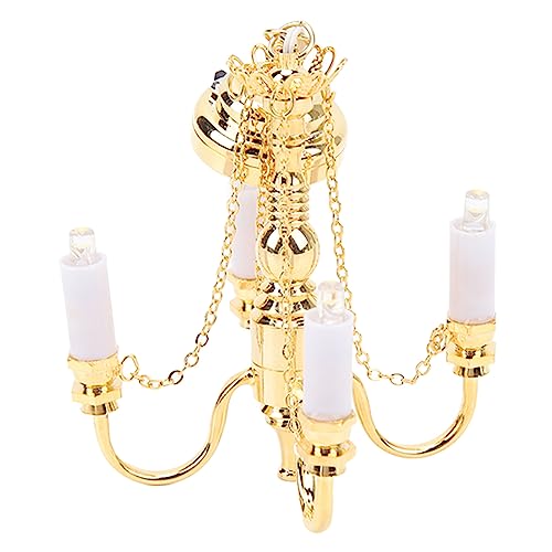 Dollhouse Kronleuchter 1/12 Skalierte Batteriebetriebene Lebensechte 4 Köpfe Miniatur -Deckenleuchte Goldantrag: Miniatu Puppenhaus Chandelier1/12 Puppenhaus Kronlierminiature von Acouto