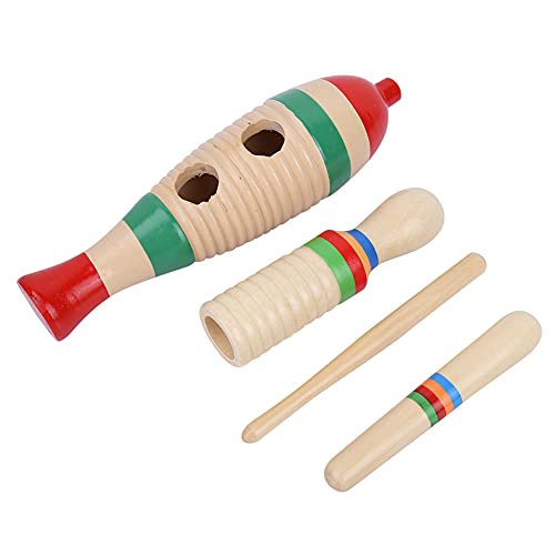 Eigenschaften:Der Guiro Kann Geklopft Werden und Erzeugt Einen Klöppelklang. Auf Dem Korpus Befinden Sich Rillen. Guiro Instrument Percussion Guiro 4-teiliges Set Buntes von Acouto