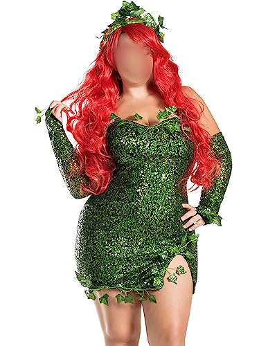 Acrawnni Damen Halloween Waldfee Tinkerbell Cosplay Kleid Kostüm Paillettenkleid Outfits Halloween Elfenkleid mit Flügeln (G-Green, XXL) von Acrawnni